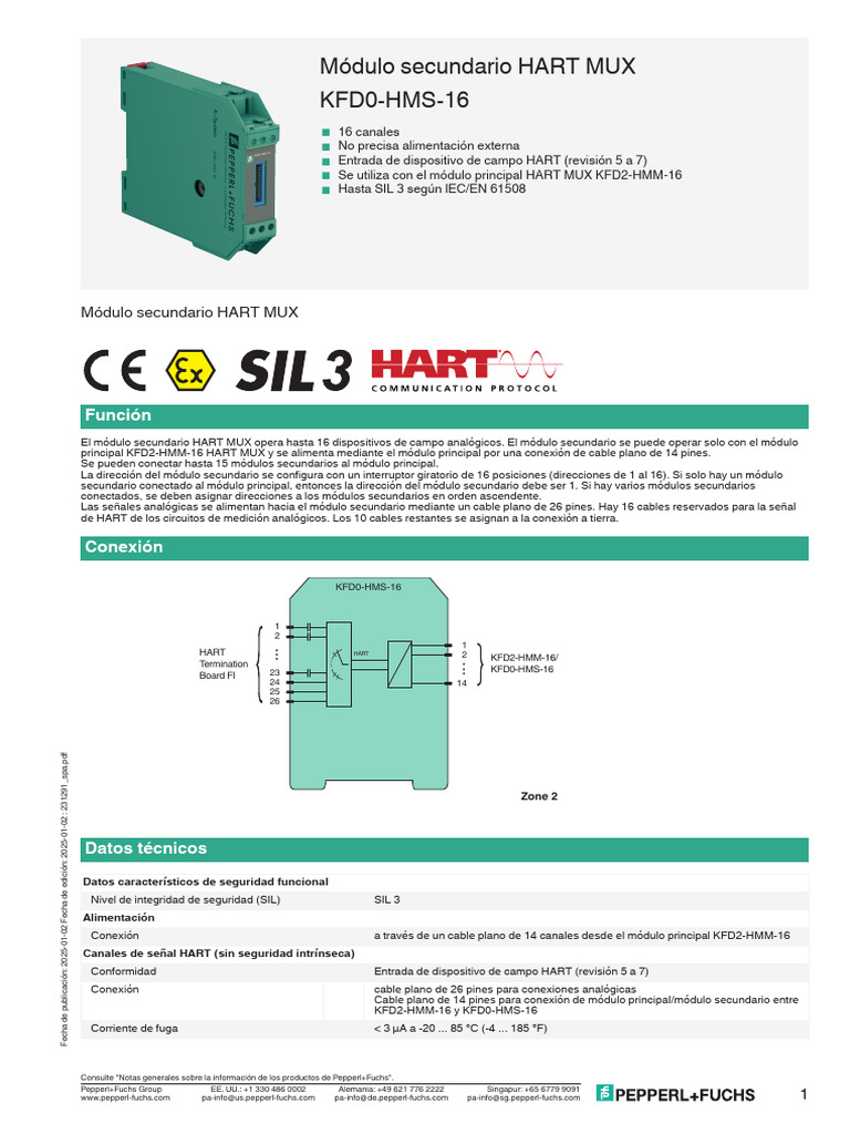 Módulo HART MUX KFD0-HMS-16: Especificaciones | PDF