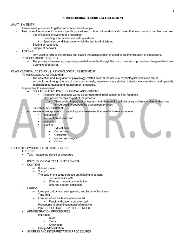 Psychological Testing and Assessment Guide | PDF | Level Of Measurement ...