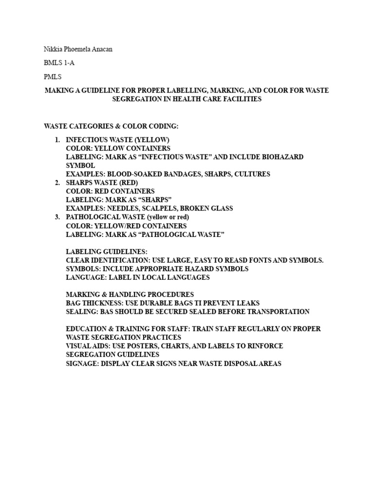 Waste Segregation Guidelines for Healthcare | PDF