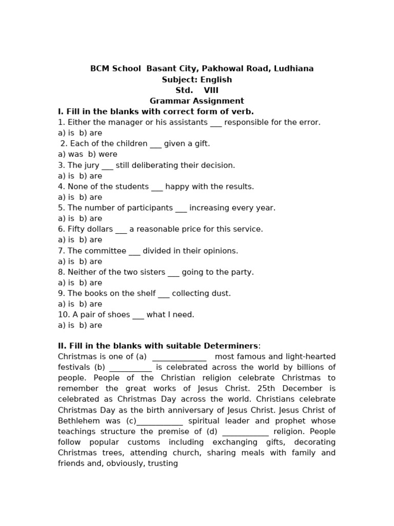Present Tense Worksheet for VIII Grade | PDF | Christmas