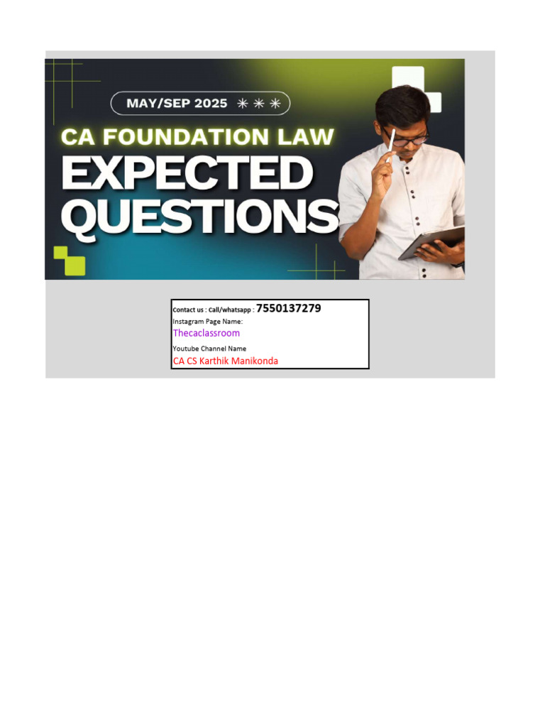Expected Questions - CA Foundation LAW - May 25 Exams | PDF | Guarantee ...