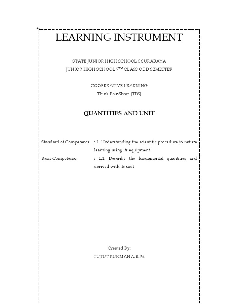 Learning Instrument: Quantities and Unit | PDF | Critical Thinking ...