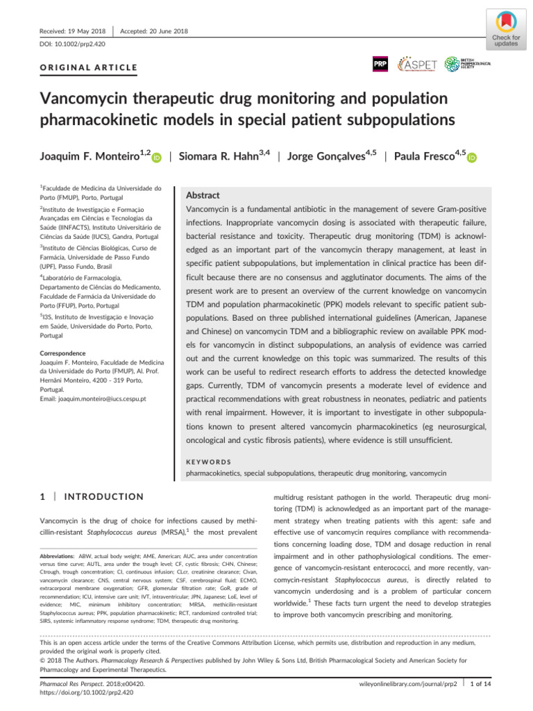 Vancomycin TDM in Special Populations | PDF | Pharmacokinetics | Dose ...