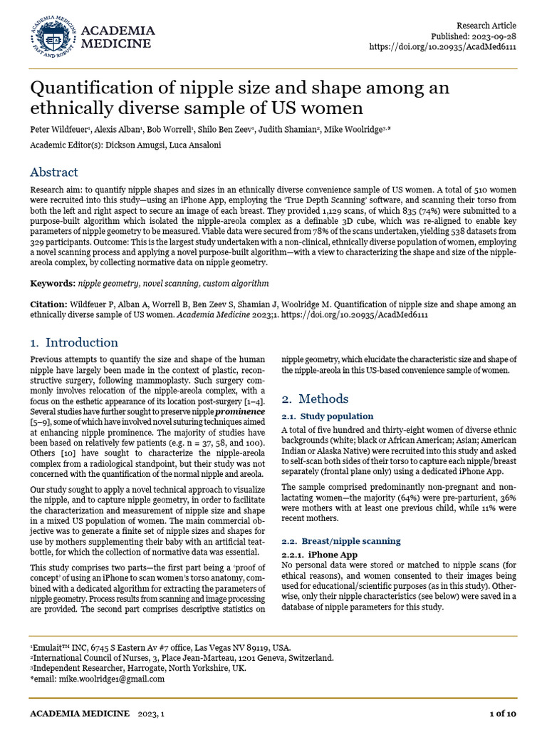 Nipple Size and Shape Study in US Women | PDF | Principal Component ...