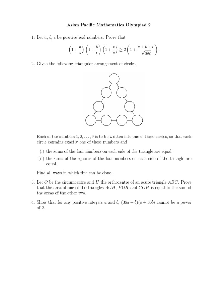 Asian Pacific Math Olympiad Problems | PDF