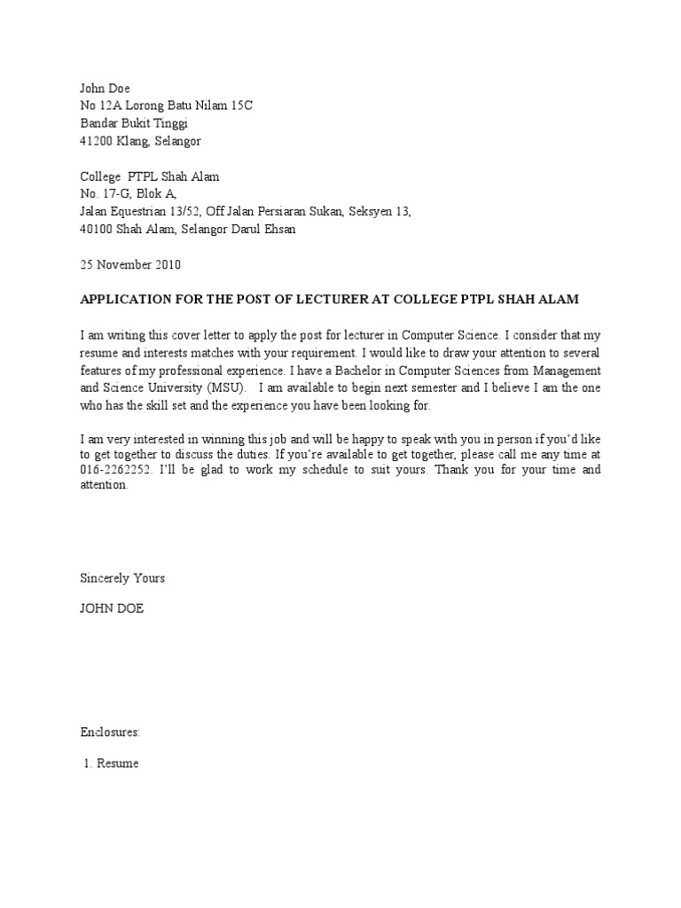 Contoh Application Letter For Hotel - Tracy Notes