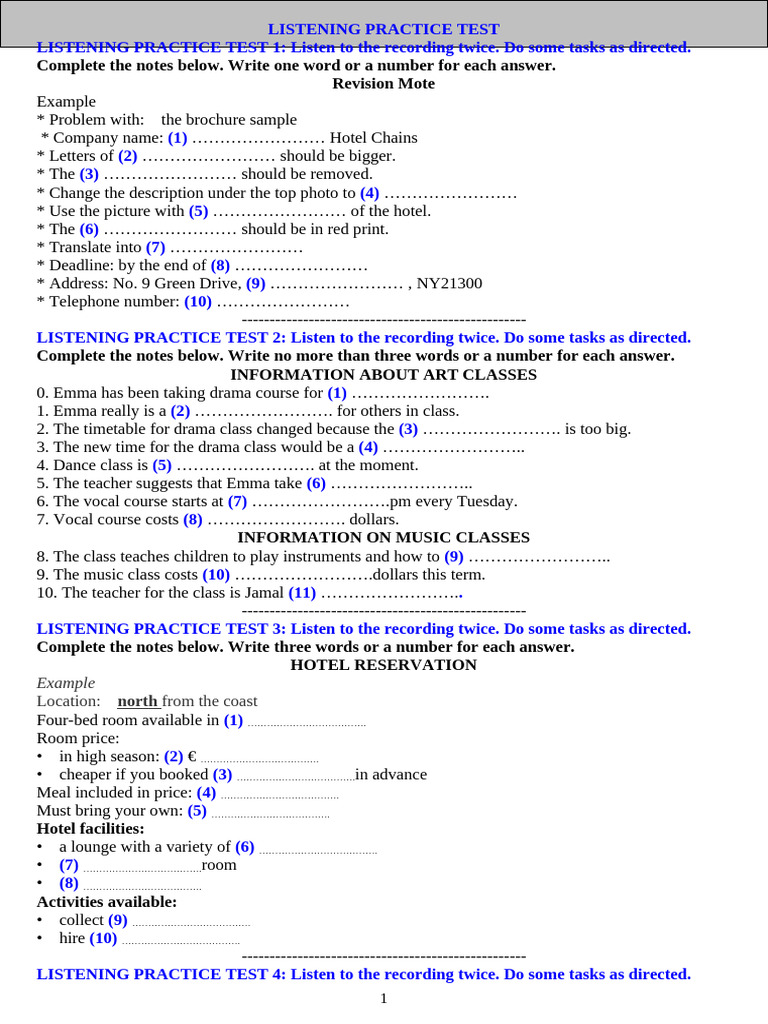 IELTS Listening Practice Test Guide | PDF