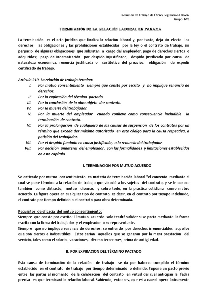 Terminación de la relación laboral en panamá