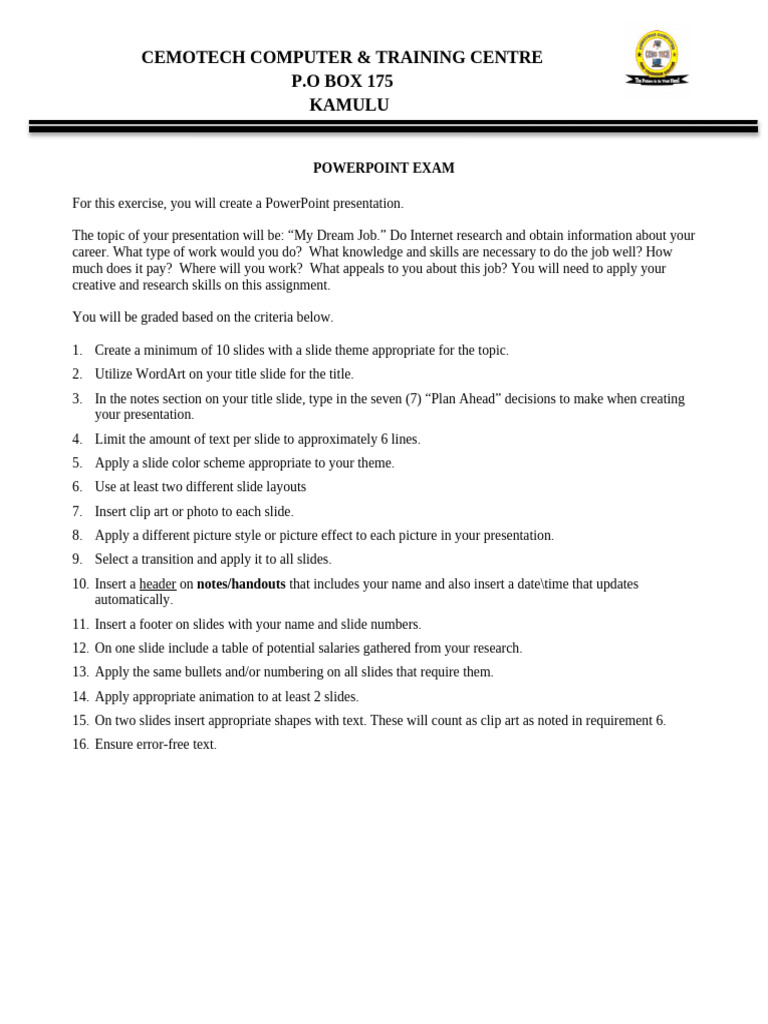 Powerpoint Practical Exam Pdf