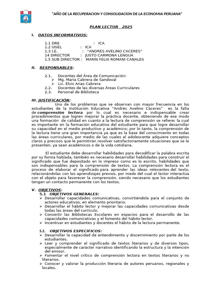 Plan Lector 2025: Mejora de Comprensión | PDF | Comprensión lectora ...