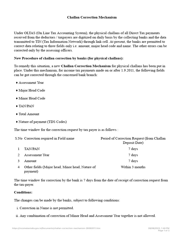 Challan Correction Process for Taxpayers | PDF | Payments | Cheque