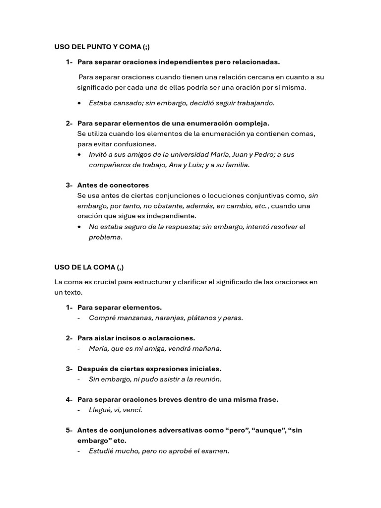 Uso correcto de punto y coma, coma y acento | PDF | Gramática | Sintaxis