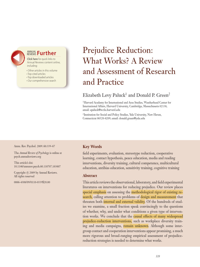 Effective Strategies for Prejudice Reduction | PDF | Experiment ...