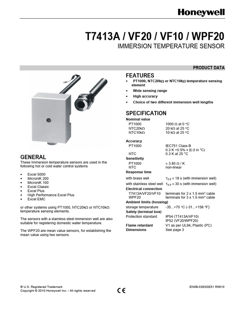 Honeywell Immersion Temperature Sensors | PDF | Electrical Engineering ...