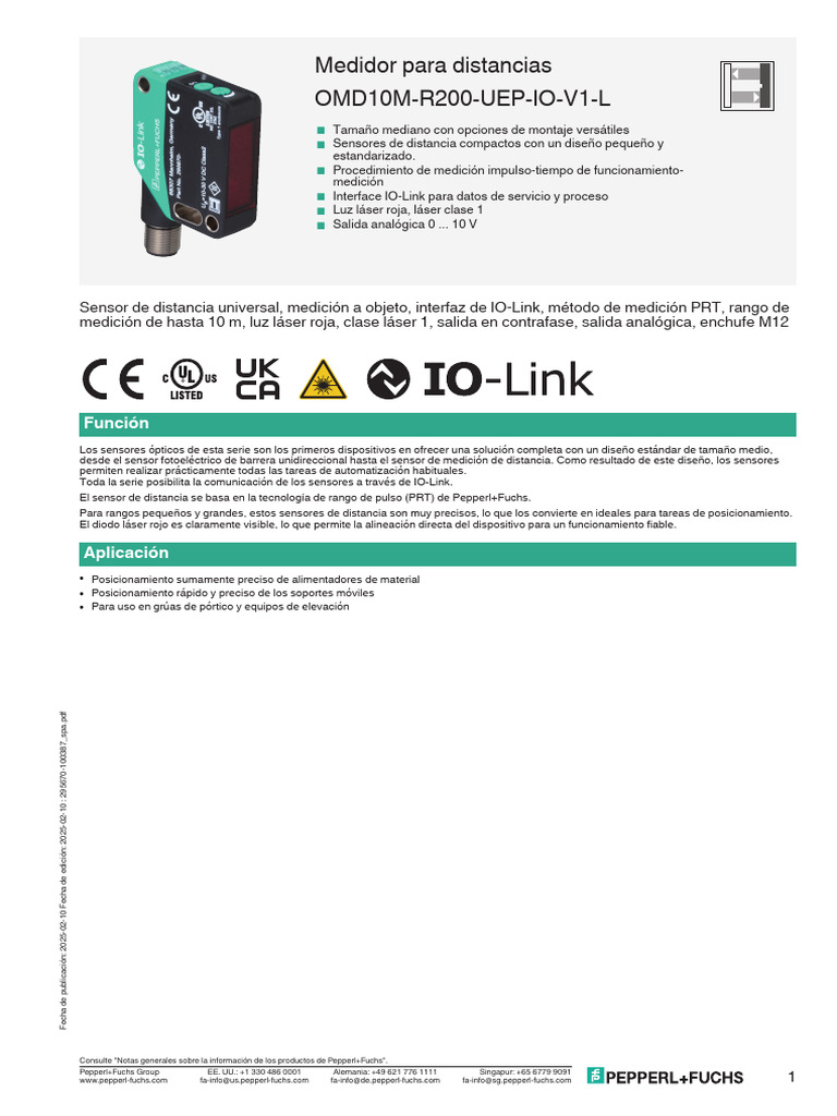 Sensor de Distancia OMD10M-R200-UEP | PDF | Diodo emisor de luz ...