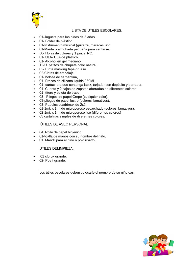 Lista Completa de Útiles Escolares 2023 | PDF