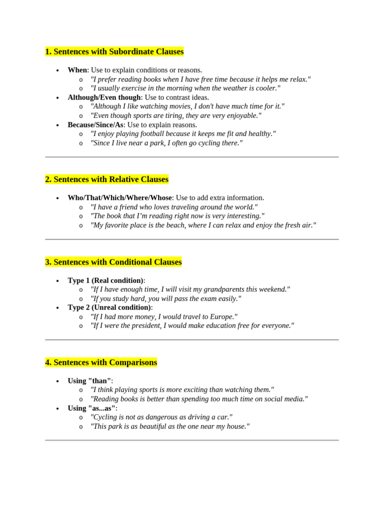 Advanced Sentence Structures for Speaking | PDF | Hobbies | Idiom