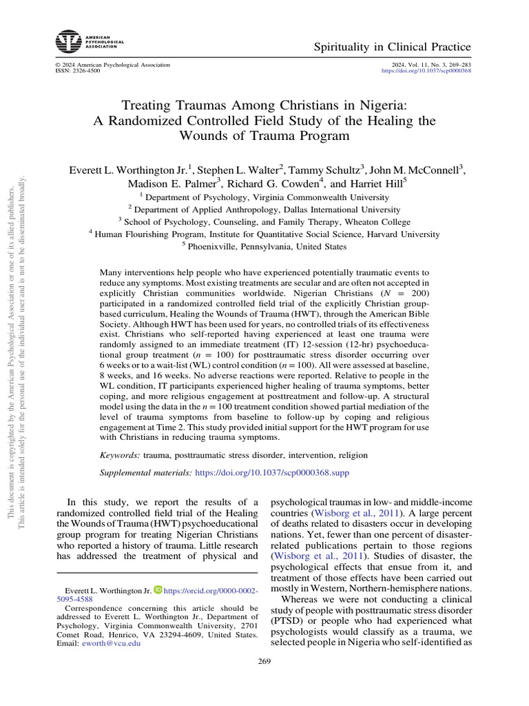 Healing Trauma in Nigerian Christians | PDF | Psychological Trauma ...
