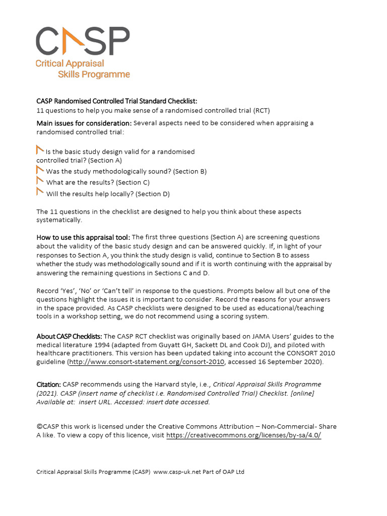 CASP RCT Checklist Guide 2024 | PDF | Randomized Controlled Trial ...