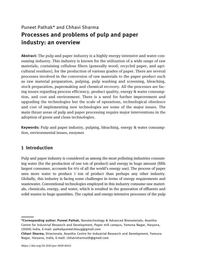 Overview of Pulp and Paper Industry Challenges | PDF | Pulp (Paper) | Paper