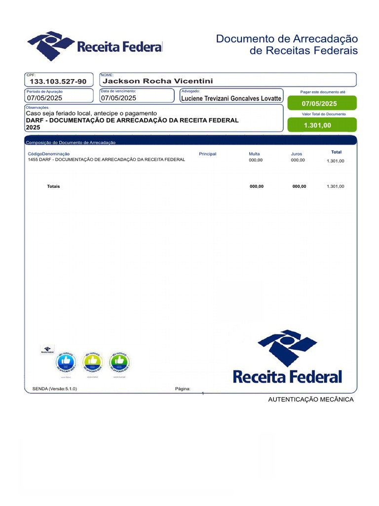 Documento de Arrecadação Federal 2025 | PDF