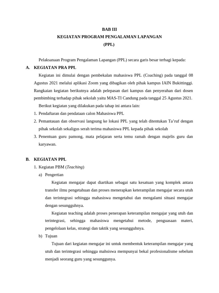 Kegiatan Program Pengalaman Lapangan PPL | PDF