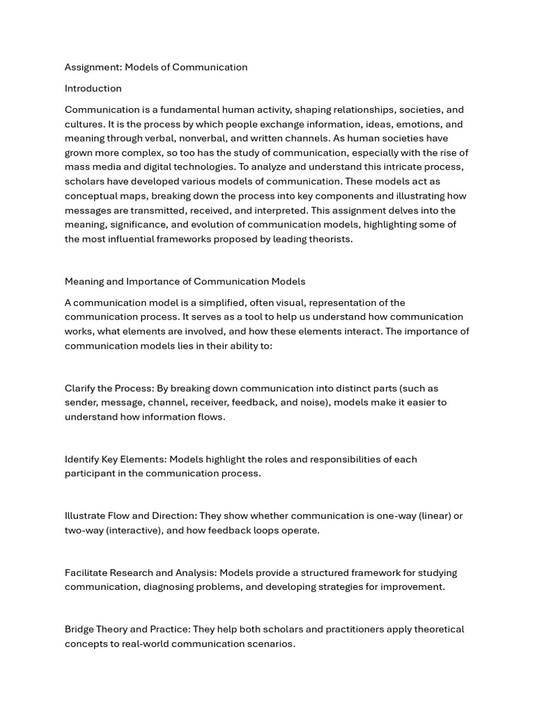 Models of Communication | PDF | Communication | Cognition