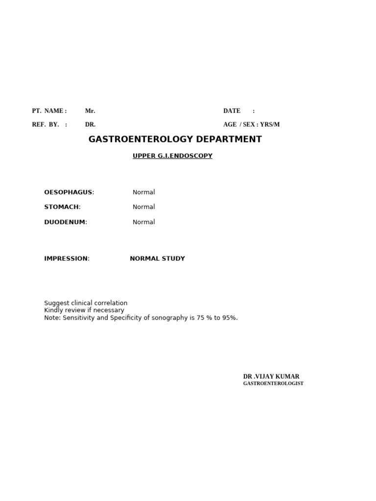Normal Upper GI Endoscopy Report | PDF