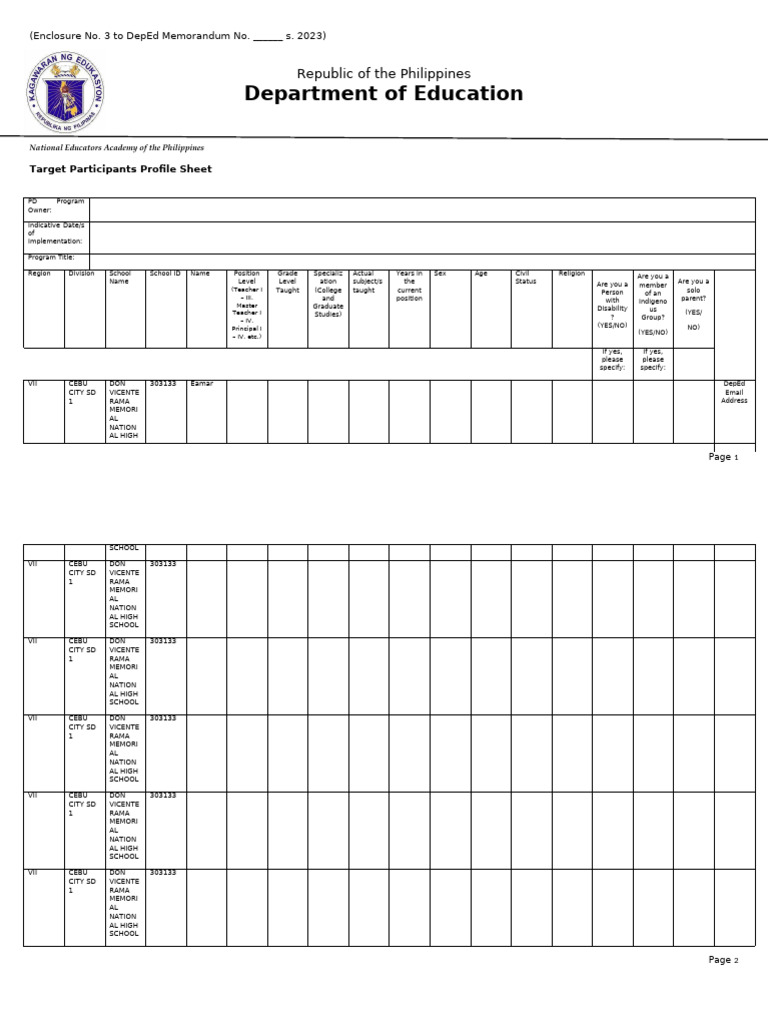 Target Participants Profile Sheet | PDF