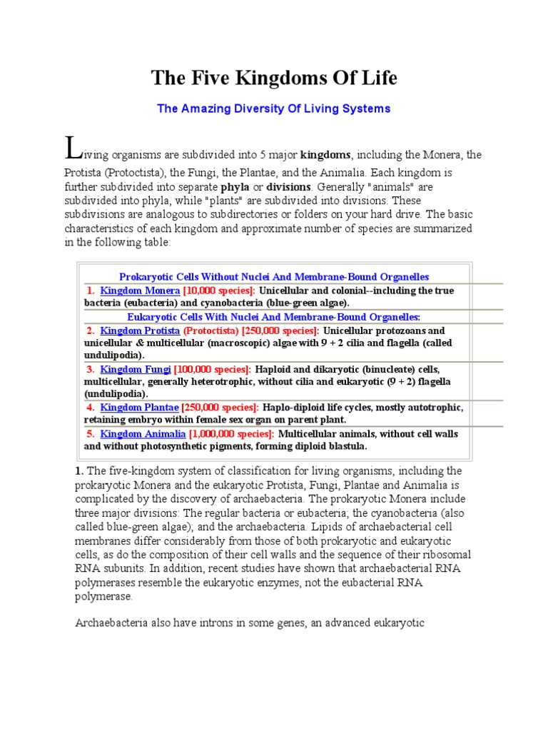 The Five Kingdoms of Life | PDF | Archaea | Virus