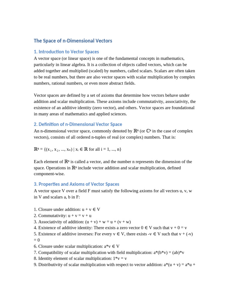 Understanding n-Dimensional Vector Spaces | PDF | Vector Space | Basis ...