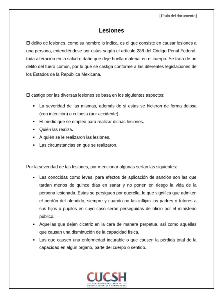 Tarea 2 Penal - Lesiones e Instigación o Ayuda Al Suicidio | PDF ...