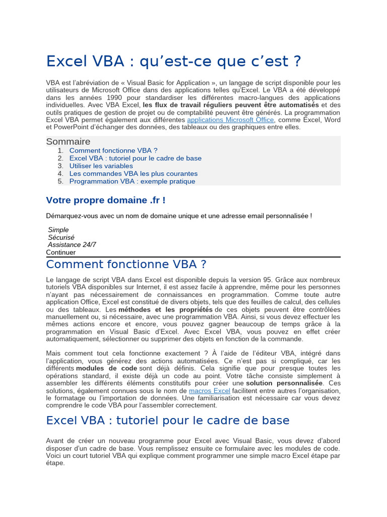 Introduction à Excel VBA | PDF | Visual Basic for Applications ...
