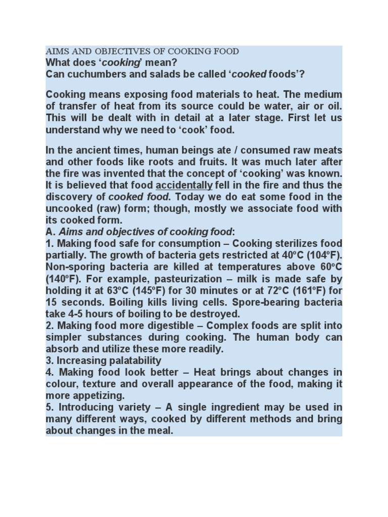 Aims and Objectives of Cooking Food Cooking Food & Wine