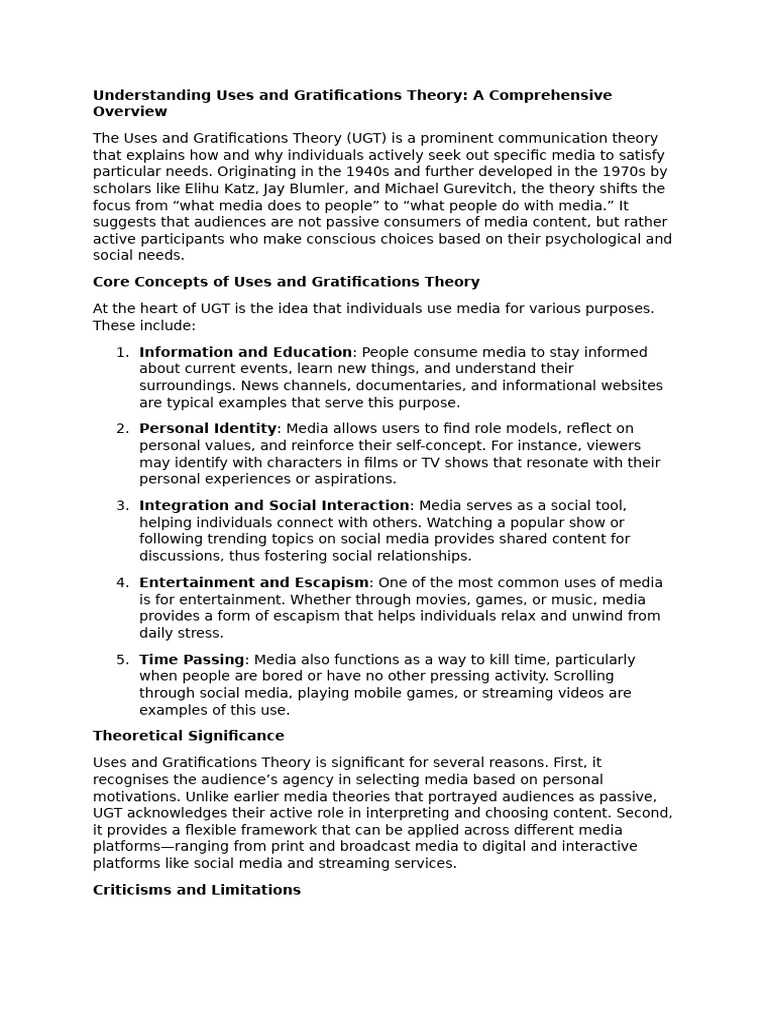 Uses and Gratifications Theory Explained | PDF | Human Communication ...