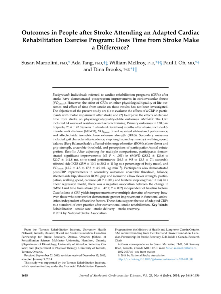 Adapted Cardiac Rehabilitation Exercise Program Does Time from Stroke ...