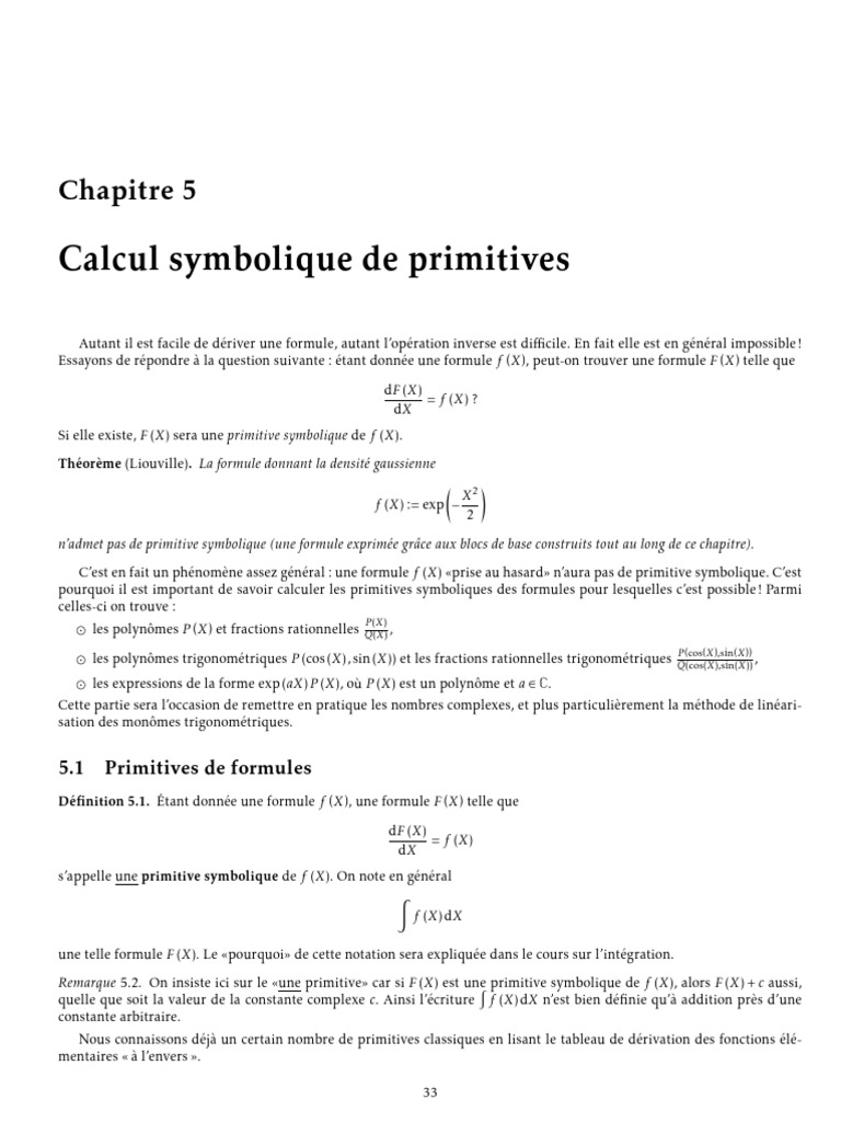 Primitives symboliques et méthodes de calcul | PDF | Mathématiques ...