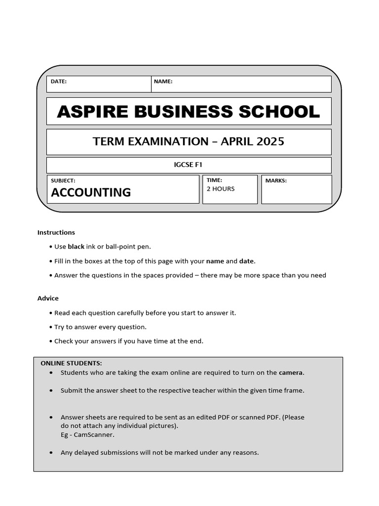 IGCSE Accounting Exam Paper 2025 | PDF | Debits And Credits | Financial ...