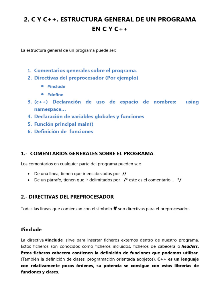 2 c y c++ Estructura General de Un Programa | PDF | C ++ | Ingeniería ...