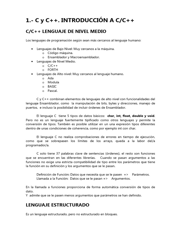 Introducción a C y C++ | PDF | Lenguaje de programación | C