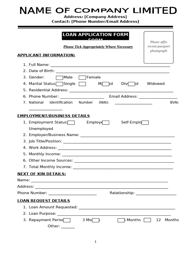 loan form_060704 | PDF | Loans | Banks