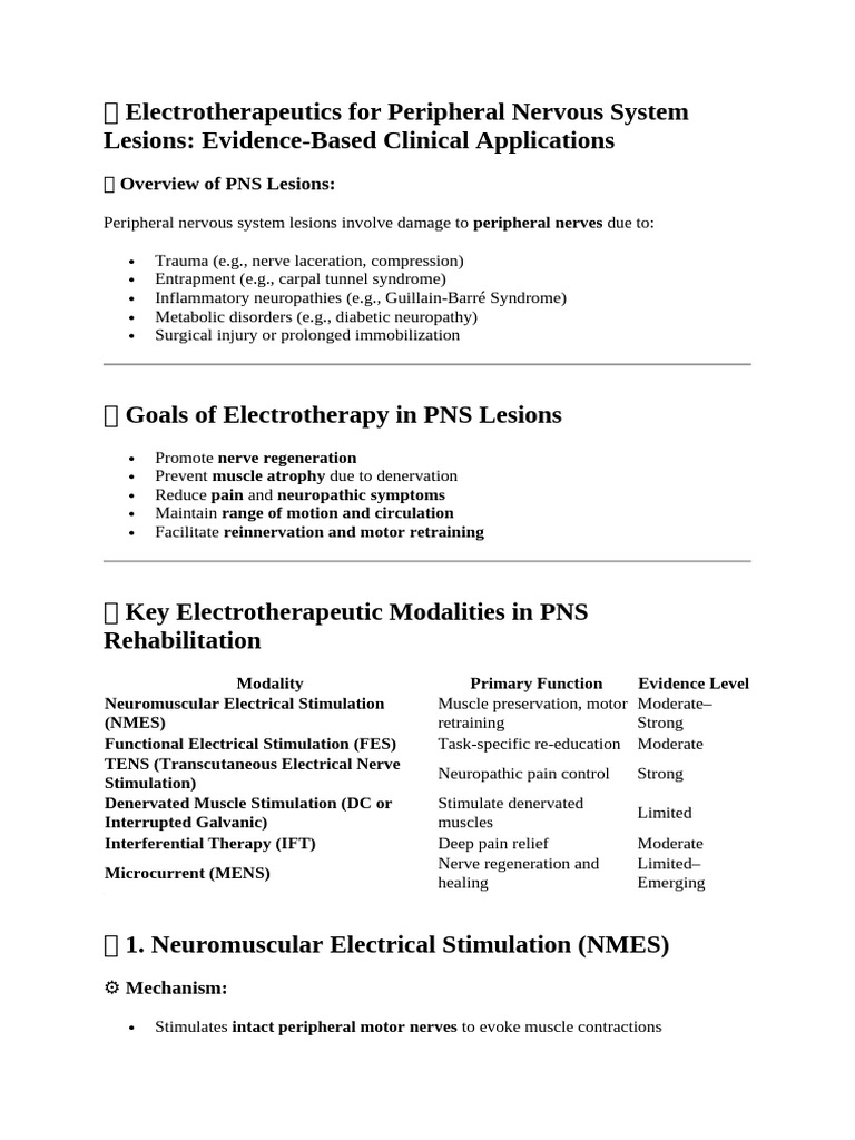 Electrotherapy for PNS Lesions Guide | PDF | Peripheral Neuropathy | Pain