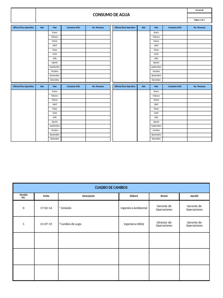 FO-GA-06 Consumo de Agua Ver.1 | PDF | Entorno natural | Economía y ...