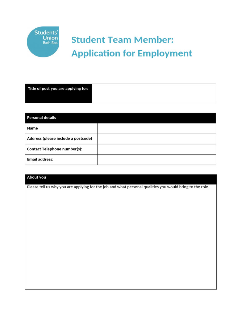 Student Application For Employment Form | PDF | Recruitment