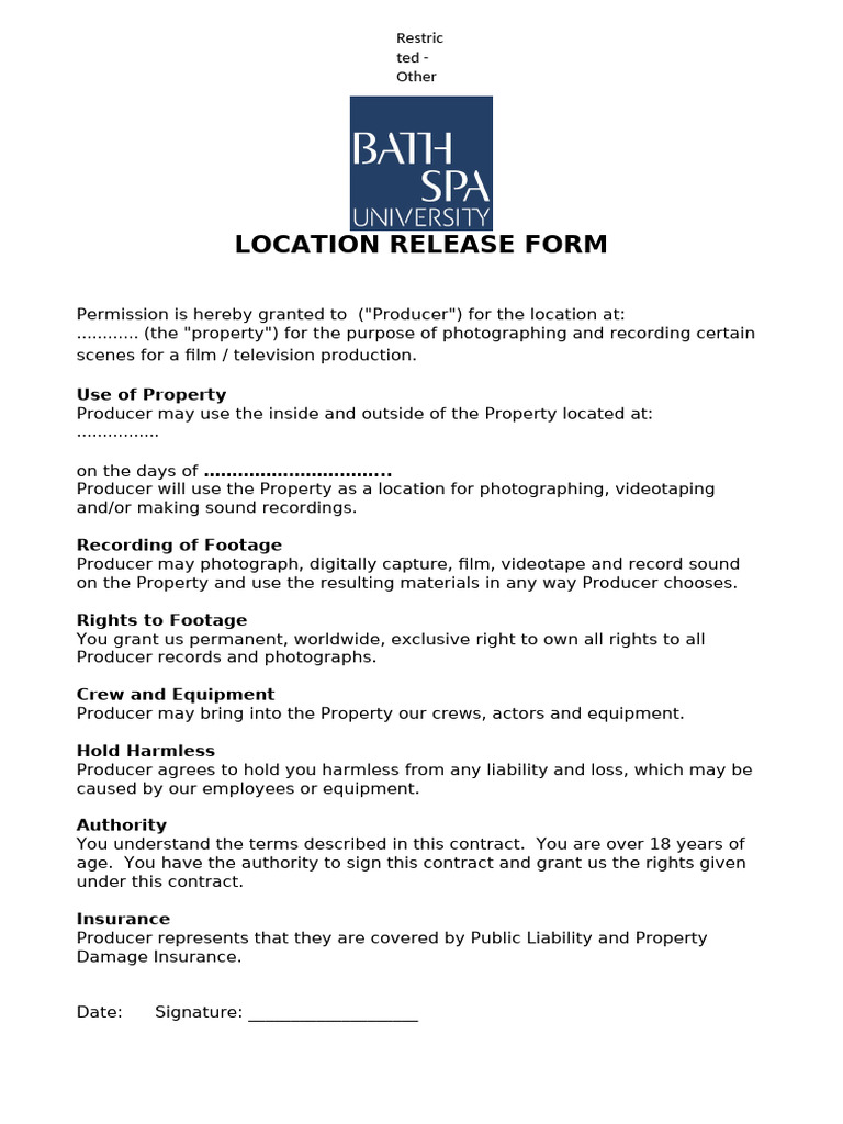 Location Release Form for Filming | PDF