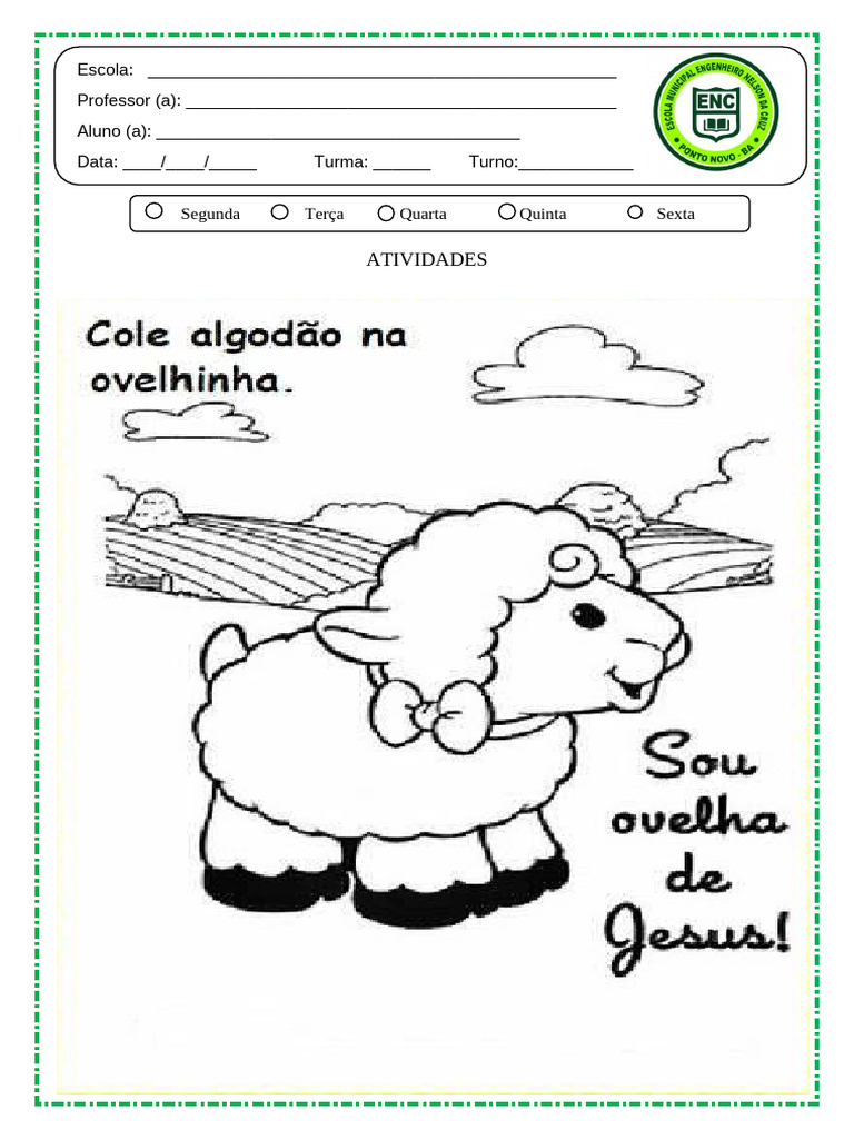 Atividade de Colagem: Ovelha de Algodão | PDF