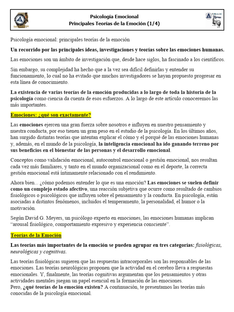 Teorías Clave de la Emoción en Psicología | PDF | Las emociones | Sicología