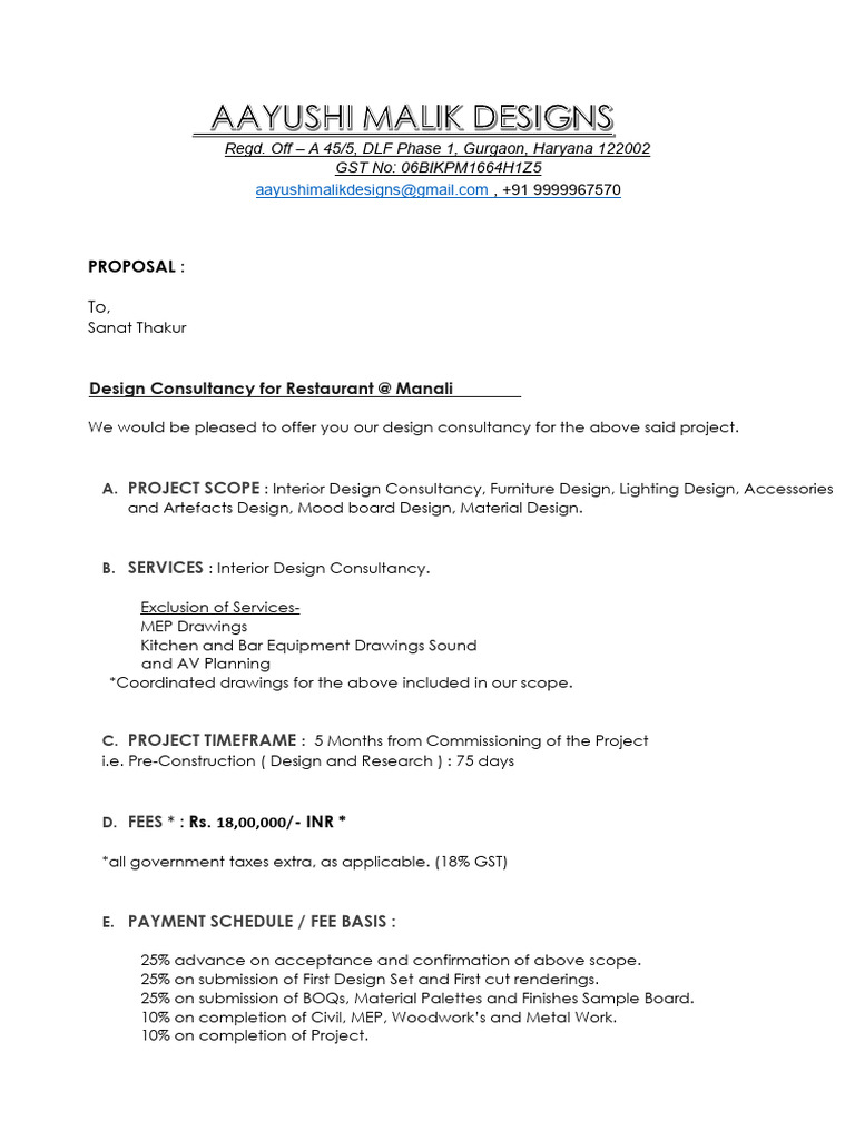 Design Consultancy Proposal for Manali | PDF