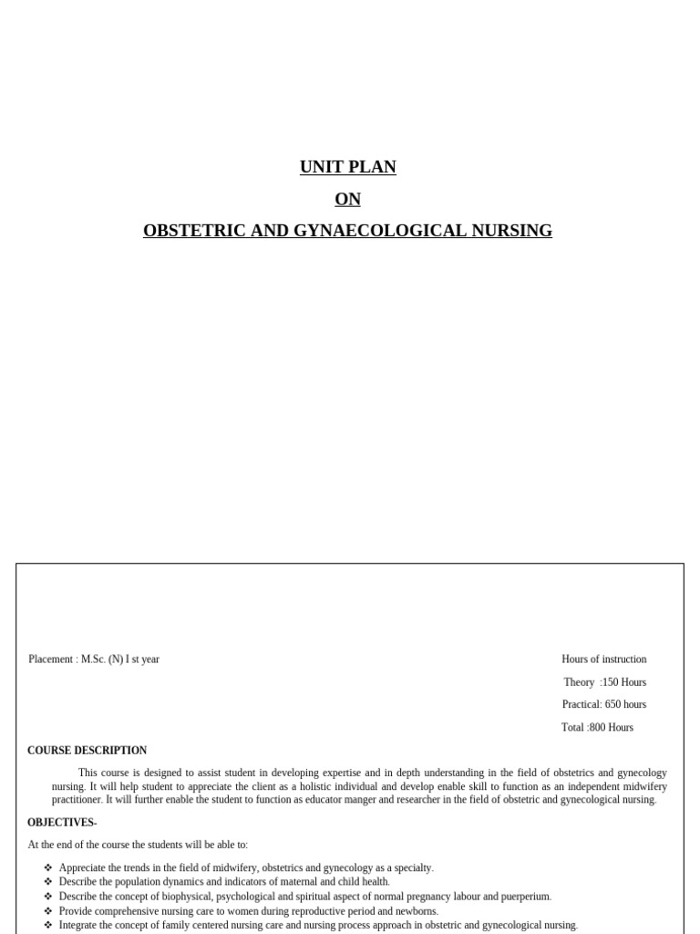 M.Sc. Obstetric & Gynecological Nursing Syllabus | PDF | Obstetrics ...