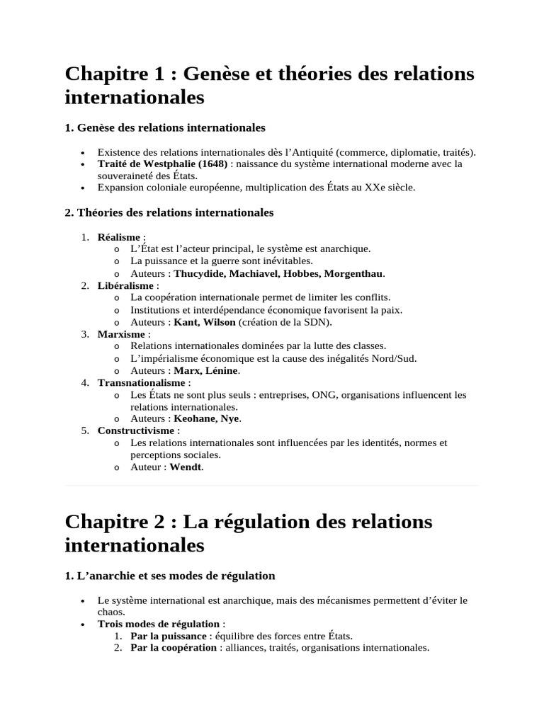 Théories et régulations des relations internationales | PDF | Relations ...